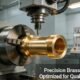 A high-precision CNC lathe machining a brass component in a clean industrial environment, showcasing the process of brass CNC turning with quality control tools and professional lighting.